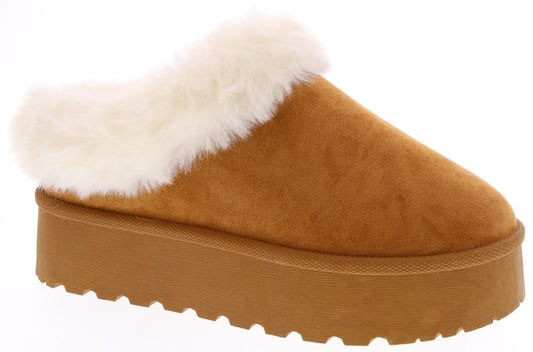 CHESTNUT PLATFORM SLIDE WITH WHITE FUR